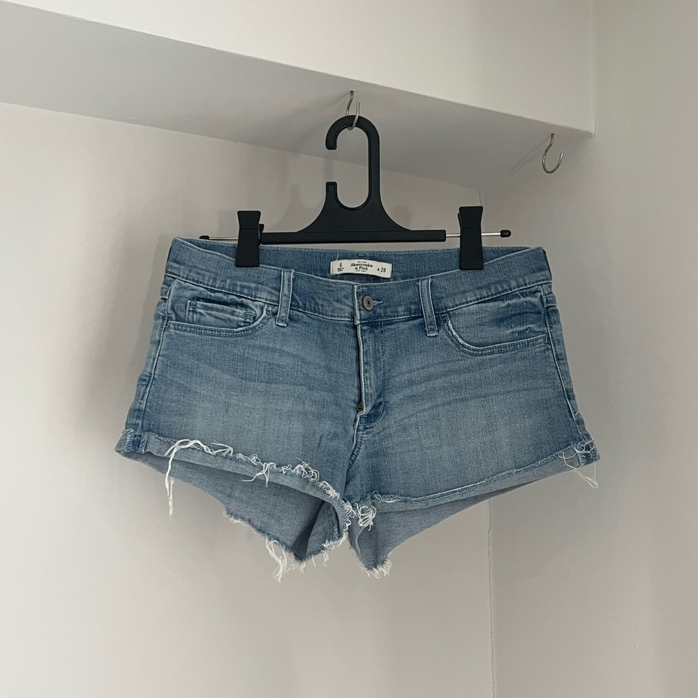 Abercrombie & Fitch Blue Jean Shorts with Frayed Hem